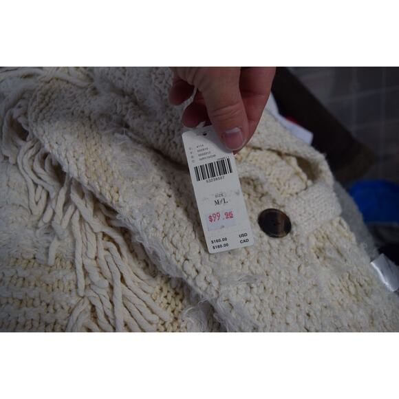 By Anthropologie Poncho Turtleneck Sweater Cream Size M/L Textured Knit New - Picture 4 of 5